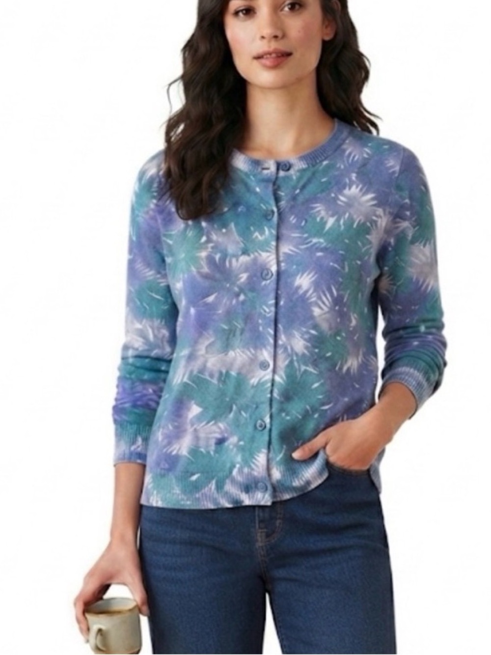 L.L. Bean Preppy Casual Floral Cotton Button-Down Cardigan Sweater Dress Small